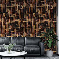 Dark Abstract Gold Brush Wallpaper – Luxury Peel-and-Stick Bedroom Accent Wall