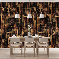 Dark Abstract Gold Brush Wallpaper – Luxury Peel-and-Stick Bedroom Accent Wall