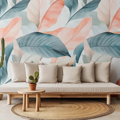 Modern Botanical Leaf Wallpaper – Minimal Peel-and-Stick Bedroom Office Design