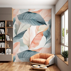 Modern Botanical Leaf Wallpaper – Minimal Peel-and-Stick Bedroom Office Design