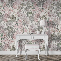 Vintage Blush Floral Wallpaper – Romantic Peel-and-Stick Bedroom Living Room Design