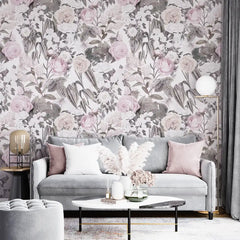 Blush Pink Floral Wallpaper – Soft Romantic Peel-and-Stick Bedroom Design