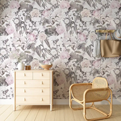 Blush Pink Floral Wallpaper – Soft Romantic Peel-and-Stick Bedroom Design