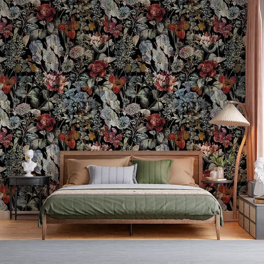Black Burgundy Botanical Wallpaper