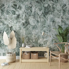 Moody Sage Green Floral Botanical Wallpaper – Dark Peel-and-Stick Bedroom Design