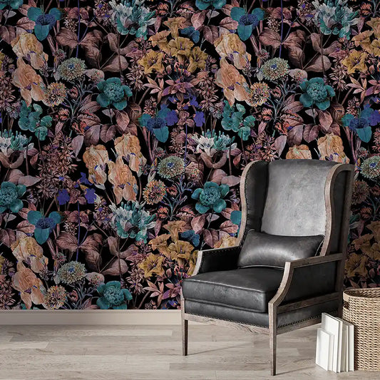 Moody Botanical Wallpaper – Dark Peel-and-Stick Bedroom Accent Wall Design