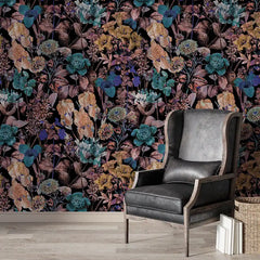 Moody Botanical Wallpaper – Dark Peel-and-Stick Bedroom Accent Wall Design