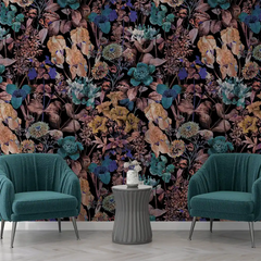 Moody Botanical Wallpaper – Dark Peel-and-Stick Bedroom Accent Wall Design
