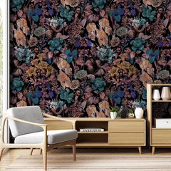 Moody Botanical Wallpaper – Dark Peel-and-Stick Bedroom Accent Wall Design