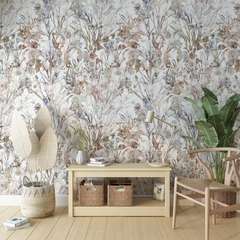 Neutral Watercolor Botanical Wallpaper – Minimal Peel-and-Stick Bedroom Design