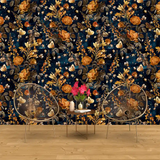 Dark Blue Vintage Botanical Wallpaper – Peel-and-Stick Bedroom Accent Wall