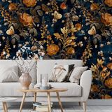Dark Blue Vintage Botanical Wallpaper – Peel-and-Stick Bedroom Accent Wall