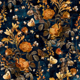 Dark Blue Vintage Botanical Wallpaper – Peel-and-Stick Bedroom Accent Wall