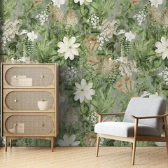 Green Botanical Wallpaper – Natural Peel-and-Stick Bedroom Living Room Design