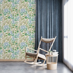 Blue Green Botanical Wallpaper – Natural Peel-and-Stick Bedroom Living Room Design