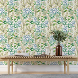 Blue Green Botanical Wallpaper – Natural Peel-and-Stick Bedroom Living Room Design