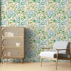 Blue Green Botanical Wallpaper – Natural Peel-and-Stick Bedroom Living Room Design