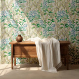 Blue Green Botanical Wallpaper – Natural Peel-and-Stick Bedroom Living Room Design