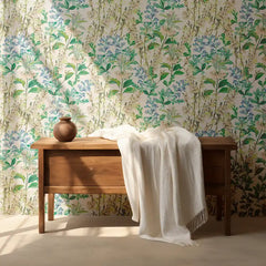 Blue Green Botanical Wallpaper – Natural Peel-and-Stick Bedroom Living Room Design