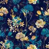 Teal and Gold Floral Wallpaper – Elegant Peel-and-Stick Bedroom Living Room Design