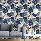 Navy Beige Abstract Brushstroke Botanical Wallpaper – Peel-and-Stick Accent Wall