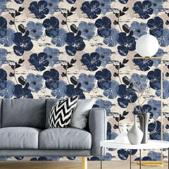 Navy Beige Abstract Brushstroke Botanical Wallpaper – Peel-and-Stick Accent Wall