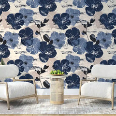 Navy Beige Abstract Brushstroke Botanical Wallpaper – Peel-and-Stick Accent Wall