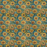 Teal Yellow Sunflower Wallpaper – Vibrant Peel-and-Stick Bedroom Living Room Design