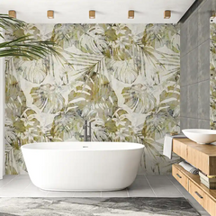 Beige Olive Tropical Wallpaper – Natural Peel-and-Stick Bedroom Living Room Design