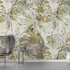 Beige Olive Tropical Wallpaper – Natural Peel-and-Stick Bedroom Living Room Design