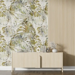 Beige Olive Tropical Wallpaper – Natural Peel-and-Stick Bedroom Living Room Design