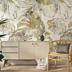 Beige Olive Tropical Wallpaper – Natural Peel-and-Stick Bedroom Living Room Design