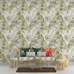 Beige Olive Tropical Wallpaper – Natural Peel-and-Stick Bedroom Living Room Design