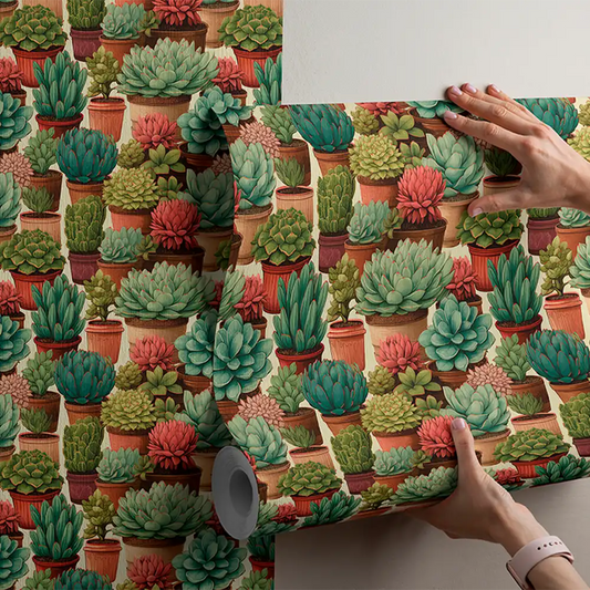Green Terracotta Suculent Wallpaper