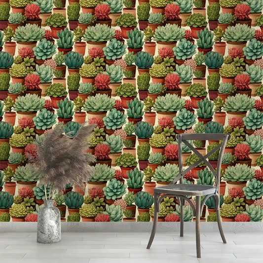 Green Terracotta Suculent Wallpaper