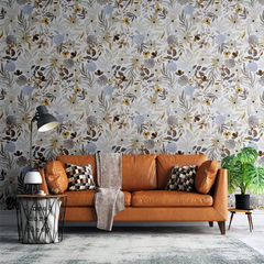 Beige Gray Floral Wallpaper – Soft Peel-and-Stick Bedroom Living Room Design