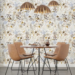 Beige Gray Floral Wallpaper – Soft Peel-and-Stick Bedroom Living Room Design