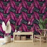 Pink Teal Tropical Wallpaper – Vibrant Peel-and-Stick Bedroom Living Room Design