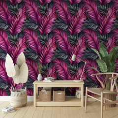 Pink Teal Tropical Wallpaper – Vibrant Peel-and-Stick Bedroom Living Room Design