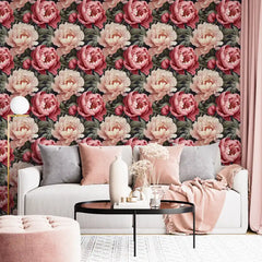 Pink Peony Floral Wallpaper – Romantic Peel-and-Stick Bedroom Living Room Design
