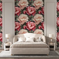 Pink Peony Floral Wallpaper – Romantic Peel-and-Stick Bedroom Living Room Design