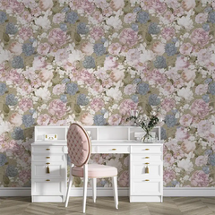 Beige Pink Floral Wallpaper – Soft Peel-and-Stick Bedroom Living Room Design