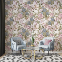 Beige Pink Floral Wallpaper – Soft Peel-and-Stick Bedroom Living Room Design