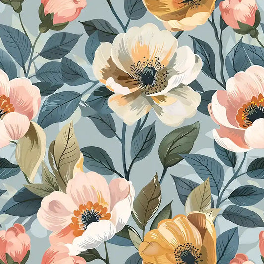 Soft Pastel Floral Wallpaper Vintage Garden Flower Pattern Elegant Botanical Wall Design
