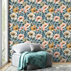 Soft Pastel Vintage Floral Wallpaper – Elegant Garden Peel-and-Stick Bedroom Design