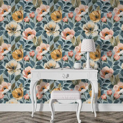 Soft Pastel Vintage Floral Wallpaper – Elegant Garden Peel-and-Stick Bedroom Design