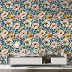 Soft Pastel Vintage Floral Wallpaper – Elegant Garden Peel-and-Stick Bedroom Design