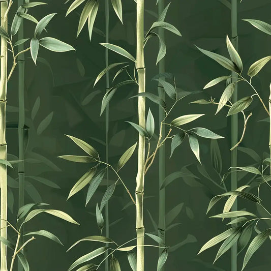 Zen Bamboo Forest Wallpaper Minimal Asian Botanical Green Wall Design