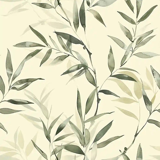 Soft Neutral Bamboo Leaf Wallpaper Minimal Zen Botanical Pattern Elegant Natural Wall Design