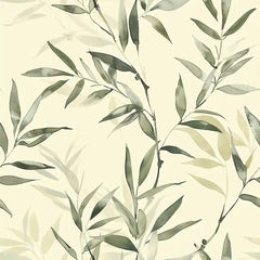 Soft Neutral Bamboo Leaf Zen Wallpaper – Minimal Natural Peel-and-Stick Design